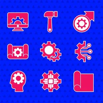 Set Gear, Processor, Graphing paper for engineering, Algorithm, Human head with Stock Illustration