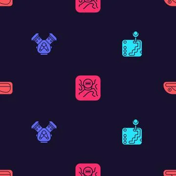 Set Gear shifter, Car engine, and door handle on seamless pattern. Vector Stock Illustration