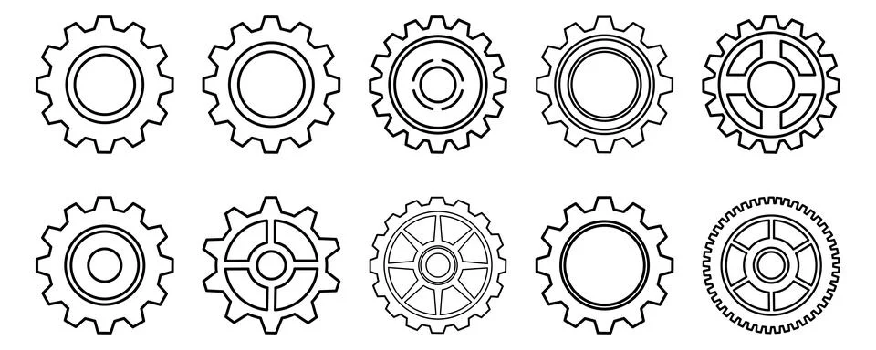 Set gears label and badges line black icon collections. Wheel cogwheel vector Stock Illustration