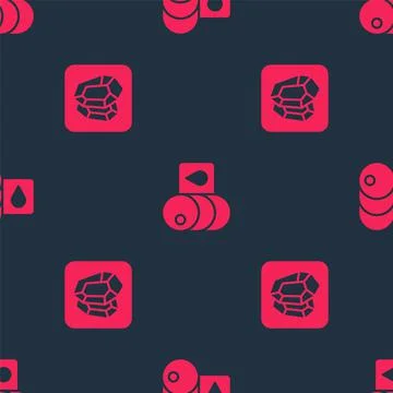 Set Gem stone and Barrel oil on seamless pattern. Vector Stock Illustration
