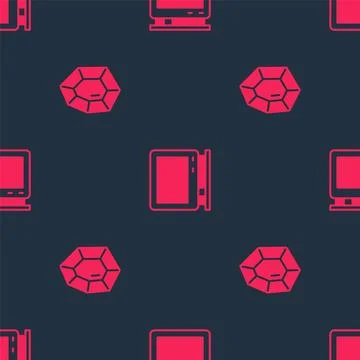 Set Gem stone and Retro tv on seamless pattern. Vector Stock Illustration