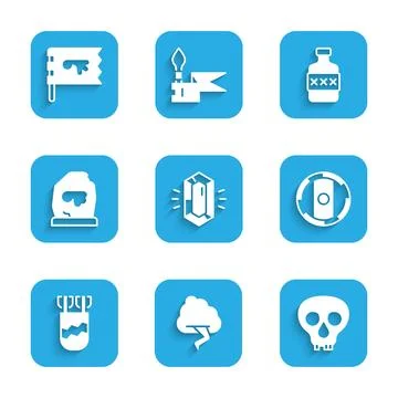 Set Gem stone, Cloud and lightning, Skull, Shield viking, Quiver with arrows Stock Illustration