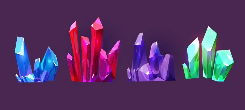 Set of gem stone crystals isolated on black 스톡 일러스트