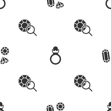 Set Gem stone, Diamond engagement ring and  on seamless pattern. Vector Stock Illustration