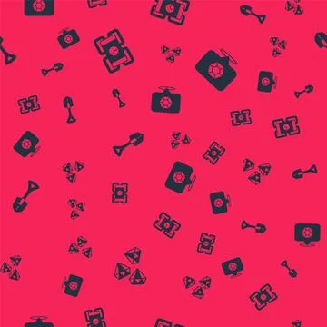 Set Gem stone, Dynamite, Shovel and on seamless pattern. Vector Stock Illustration