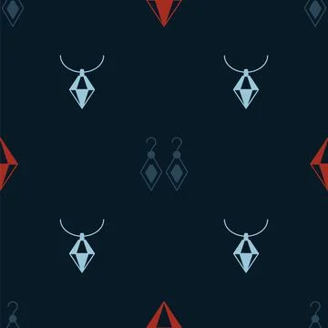 Set Gem stone, Earrings and Pendant necklace on seamless pattern. Vector Stock Illustration