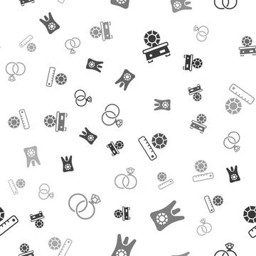 Set Gem stone, Tooth with diamond, and Wedding rings on seamless pattern. Vector Stock Illustration