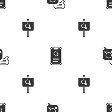 Set Gender equality, Dating app and Feminist activist on seamless pattern Illustrazione stock