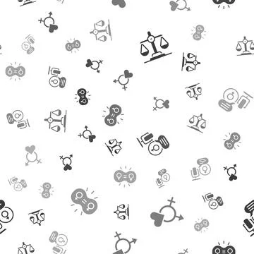 Set Gender equality, Microphone and on seamless pattern. Vector Illustrazione stock
