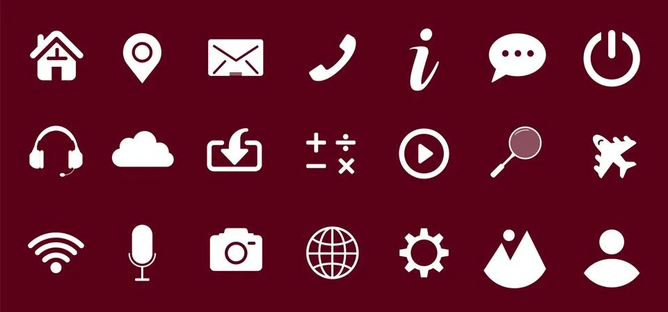 Set of general and basic icons for business, mobile app, UI/UX using white co Stock Illustration