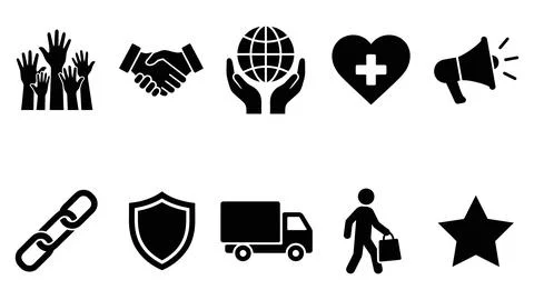 Set of general business and commerce icons, including raised hands, handsha.. Stock Illustration