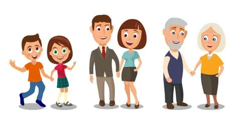 Set generations couples different ages from child to old people. Stockillustratie