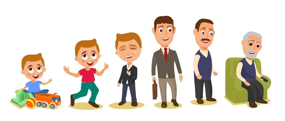 Set generations mans different ages from child to grandfather. Illustration