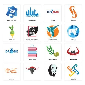 Set of generic, , carpet, olive leaves, martial arts, oil, texas, swim and di 無料イラスト素材