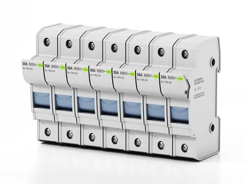Set of generic electricity fuse boxes isolated on white background. 3D ill... Stock Photos