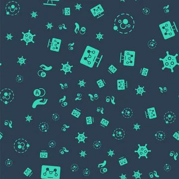 Set Genetic engineering, Atom, and Virus on seamless pattern. Vector Stock Illustration