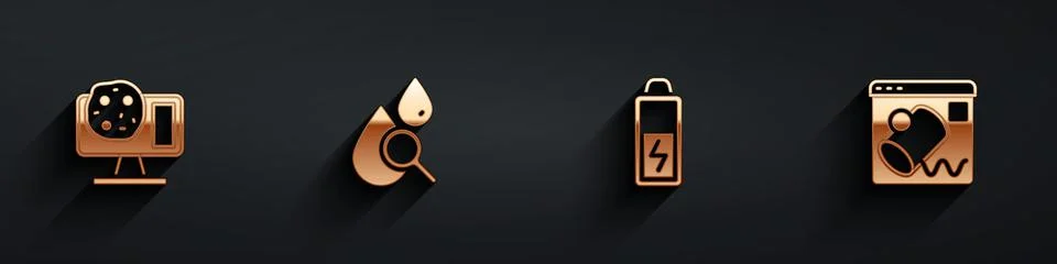 Set Genetic engineering, Drop and magnifying glass, Battery and Data Stock Illustration