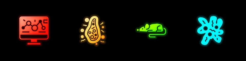 Set Genetic engineering modification, Bacteria, Experimental mouse and Cell icon Stock Illustration