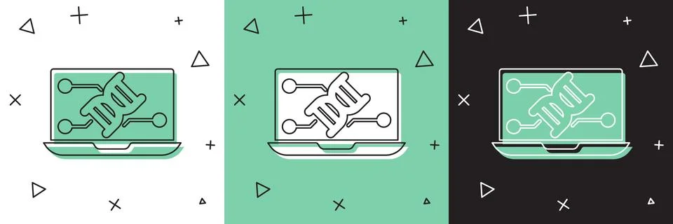 Set Genetic engineering modification on laptop icon isolated on white and green イラスト素材