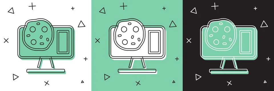 Set Genetic engineering modification on laptop icon isolated on white and green Illustrazione stock