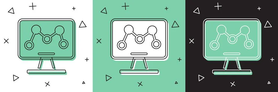 Set Genetic engineering modification on laptop icon isolated on white and green 스톡 일러스트