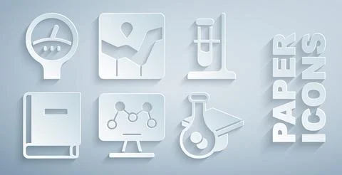 Set Genetic engineering, Test tube flask on stand, Science book, Graduation cap Stock Illustration