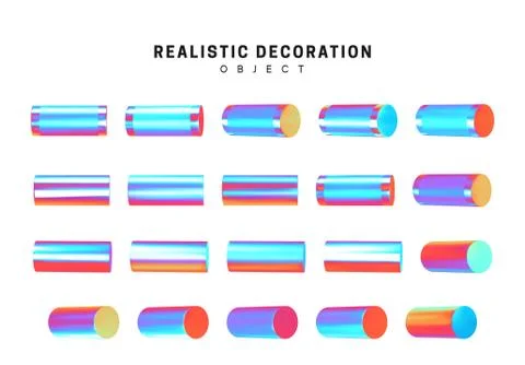 Set of geometric 3d objects isolated on white background. Gradient hologram c Stock Illustration