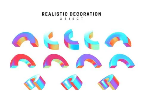 Set of geometric 3d objects isolated on white background. Gradient hologram c Stock Illustration