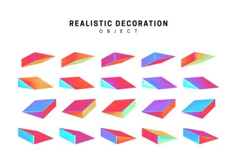 Set of geometric 3d objects isolated on white background. Gradient hologram c Stock Illustration