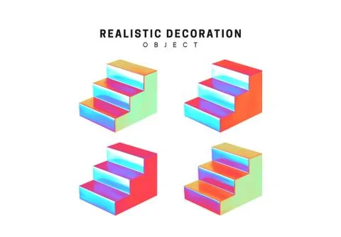 Set of geometric 3d objects isolated on white background. Gradient hologram c 스톡 일러스트