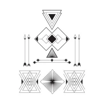 Set of geometric abstract figures with triangles, arrows, lines Stock Illustration