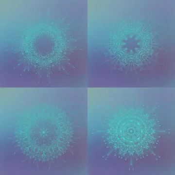 Set of geometric abstract form with connected lines and dots. Vector Stock Illustration