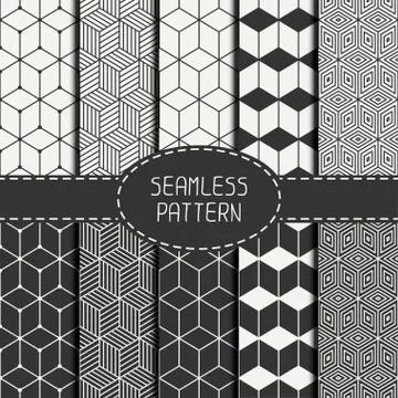 Set of geometric abstract seamless cube pattern with rhombuses. Wrapping paper Illustrazione stock