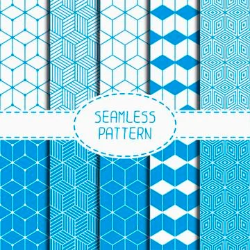 Set of geometric abstract seamless cube pattern with rhombuses. Wrapping paper Illustrazione stock