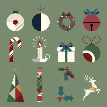 Set of geometric Christmas elements isolated modern retro style Stock Illustration