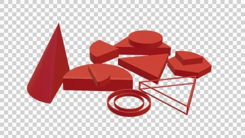 Set of geometric compositions in different colors, 3d render Stockillustratie