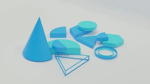 Set of geometric compositions in different colors, 3d render Stockillustratie