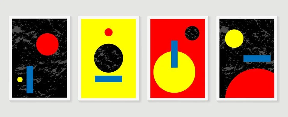 Set geometric design posters, vector colorful  template with primitive shapes e Stock Illustration