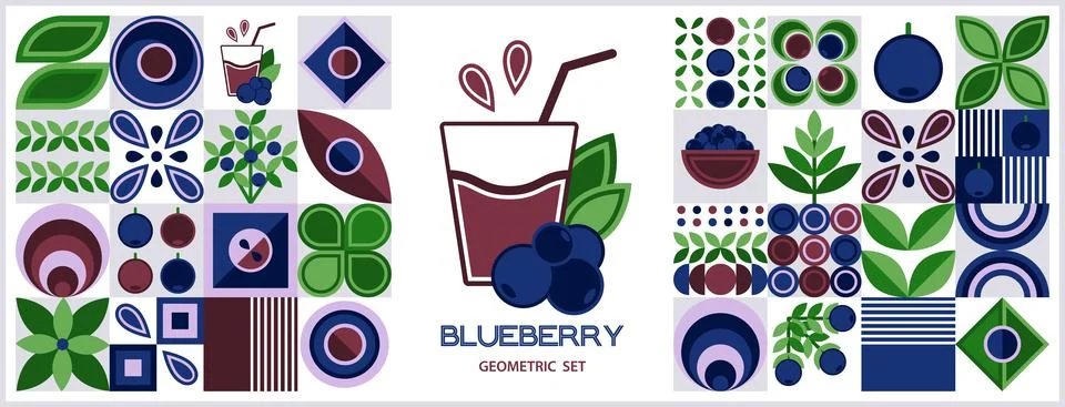 Set of geometric elements, logo with blueberries Stock Illustration
