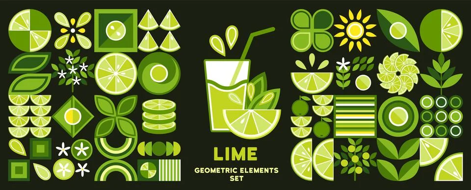 Set of geometric elements, logo with Lime 스톡 일러스트
