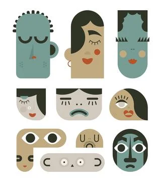 Set with geometric faces. Ancient tribal style. Stylish pattern for clothing  Illustrazione stock