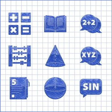 Set Geometric figure Cone, Sphere, Mathematics function sine, XYZ Coordinate Stock Illustration