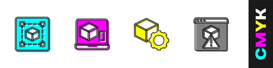 Set Geometric figure Cube, 3D printer, Isometric cube and icon. Vector 库存插图