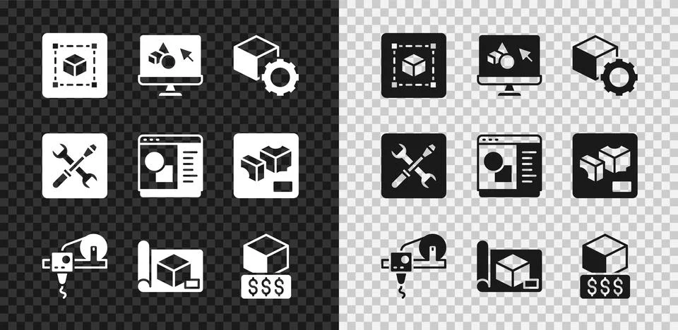 Set Geometric figure Cube, 3D printer software, Isometric cube, Graphing paper Ilustração Stock
