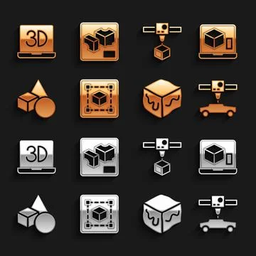 Set Geometric figure Cube, 3D printer, car, Isometric cube, Basic geometric s Stock Illustration