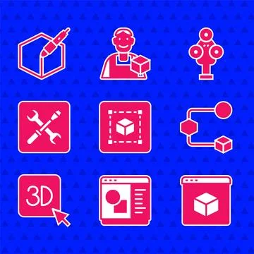 Set Geometric figure Cube, 3D printer software, Isometric cube, setting, scanner Ilustração Stock