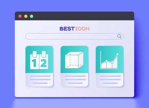 Set Geometric figure Cube, Calendar and Graph, schedule, chart, diagram icon Ilustración de archivo