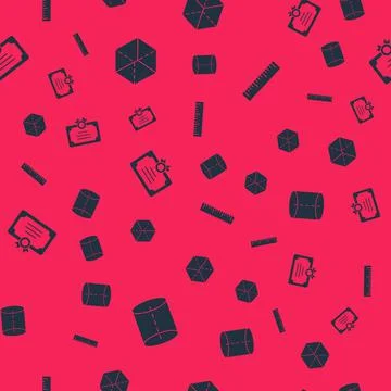 Set Geometric figure, Cube, Certificate template and Ruler on seamless pattern Stock Illustration