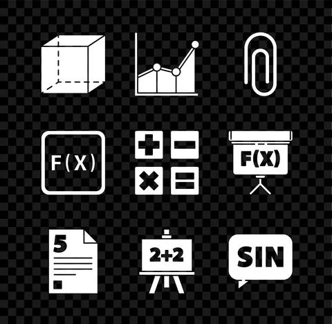 Set Geometric figure Cube, Graph, schedule, chart, diagram, Paper clip, Test or Illustrazione stock