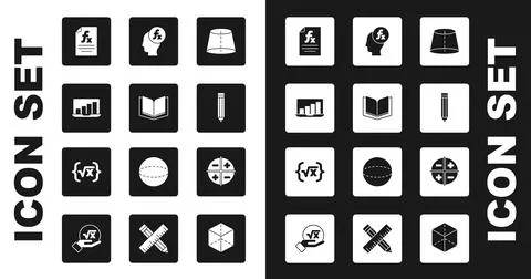Set Geometric figure, Open book, Laptop with graph chart, Function mathematical Stock Illustration